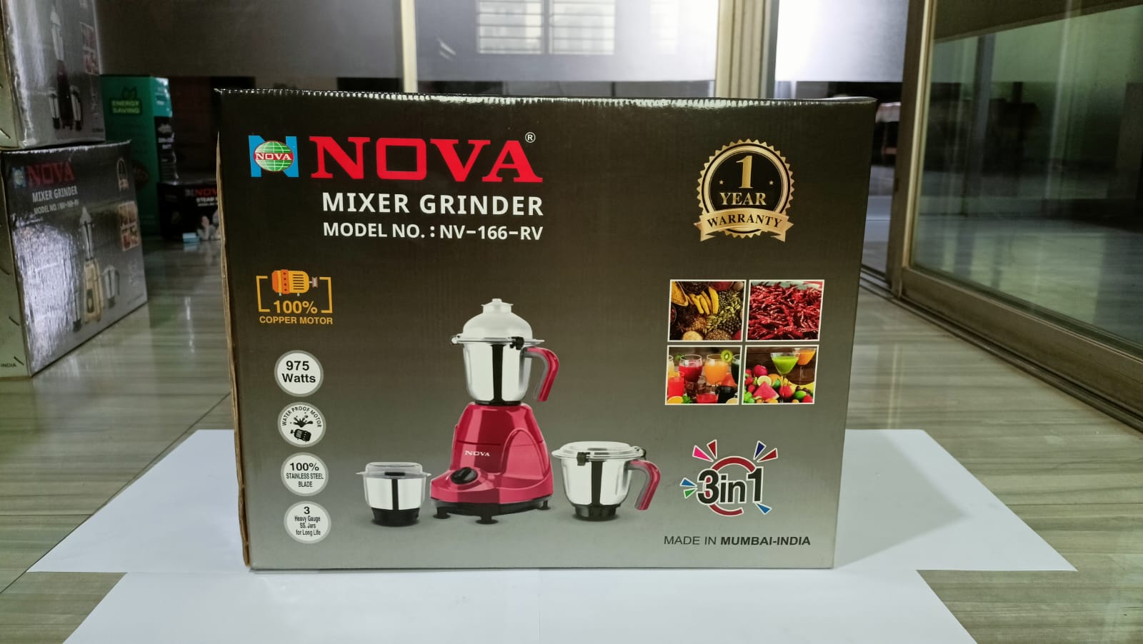 NOVA Mixer Grinder NV-166-RV – 975W 3-in-1 Powerful Kitchen Blender