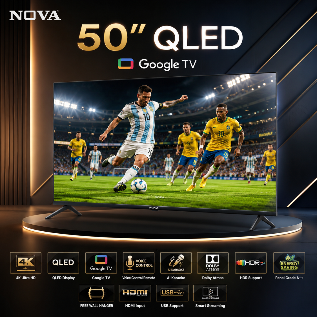NOVA 50” 4K QLED Google TV NV-5051-A | Voice Control Remote | Dolby Atmos | AI Karaoke | Energy Saving Panel